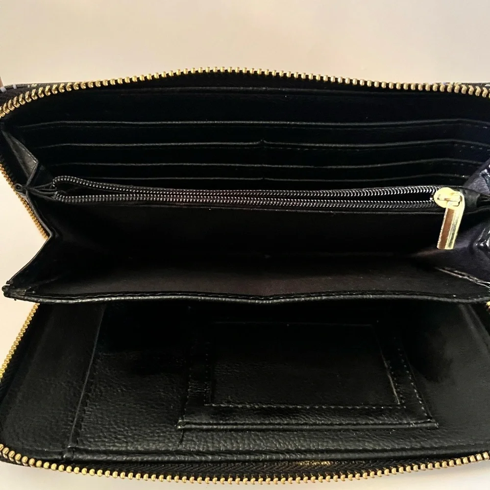 Betsey Johnson Watercolor Black Floral Large Clutch Zip-Around Wallet